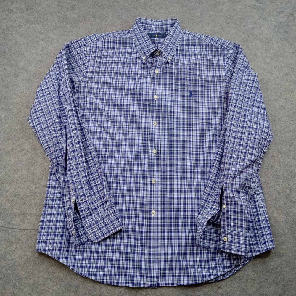Ralph Lauren Shirt Mens XL Blue Plaid Button Down Long Sleeve Cotton Casual